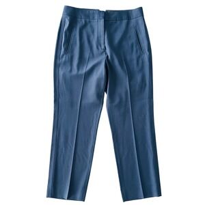 ME+EM Pants Women Sz 8 Tailored Wool Blend Cropped Trouser Navy Blue Stitching